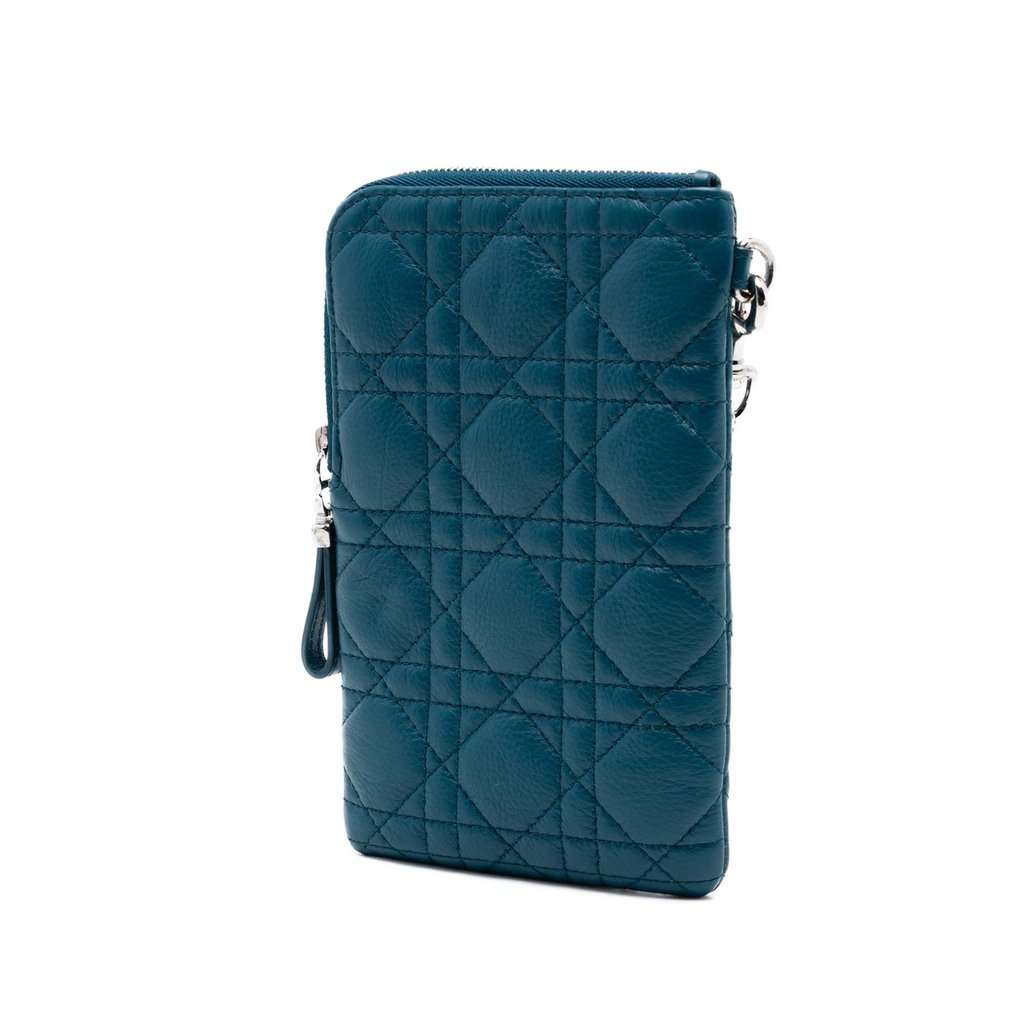 Dior Supple Calfskin Cannage Caro Multifunctional Pouch Blue Leather Very good condition - Back View