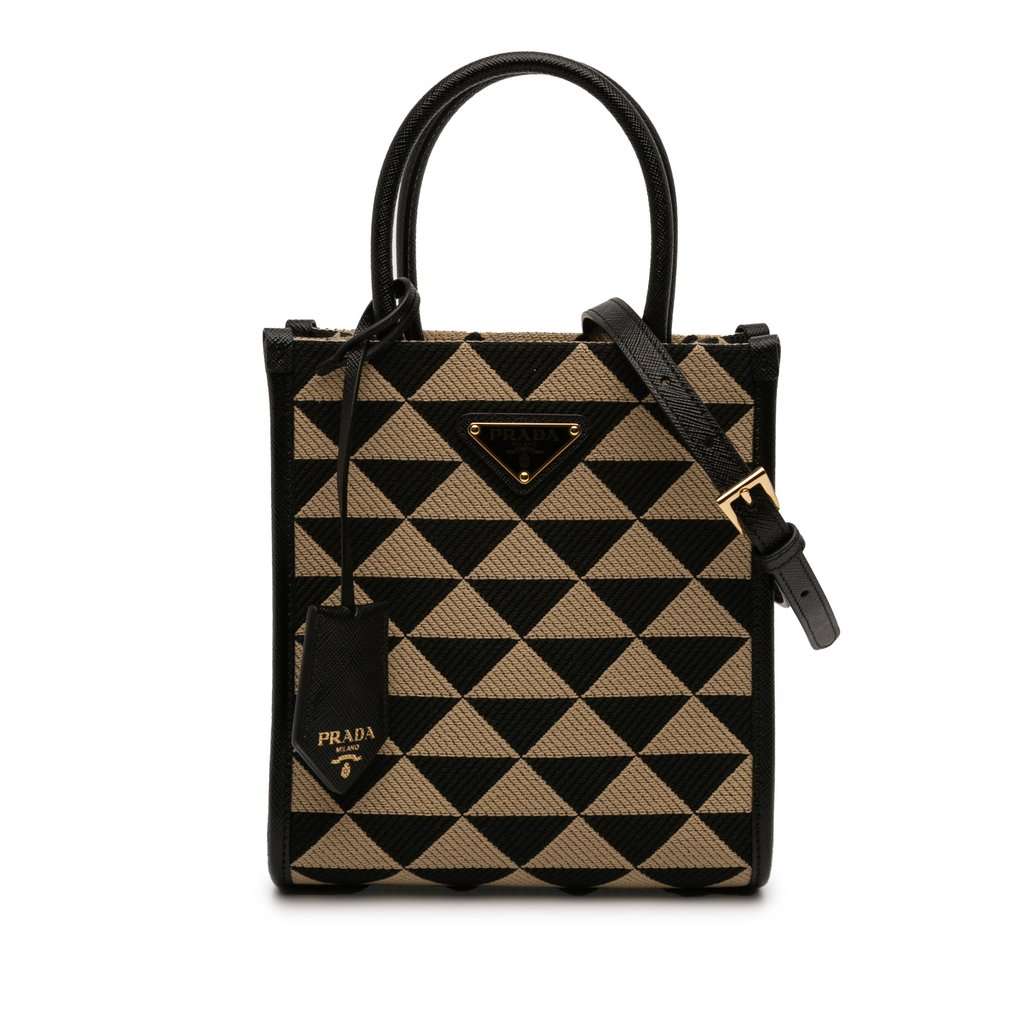 Prada Mini Embroidered Jacquard Symbole Triangolo Satchel Brown Very good - Front View
