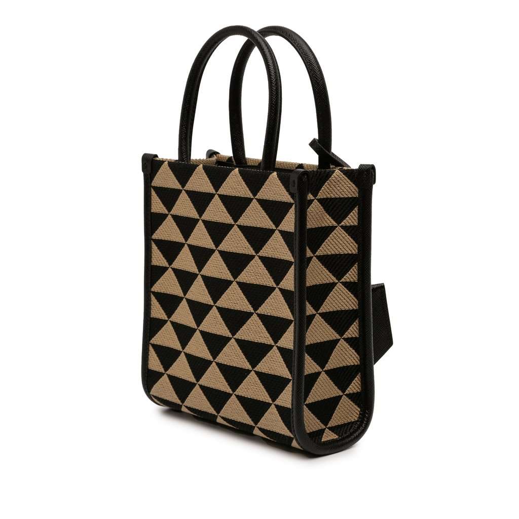 Prada Mini Embroidered Jacquard Symbole Triangolo Satchel Brown Very good - Back View
