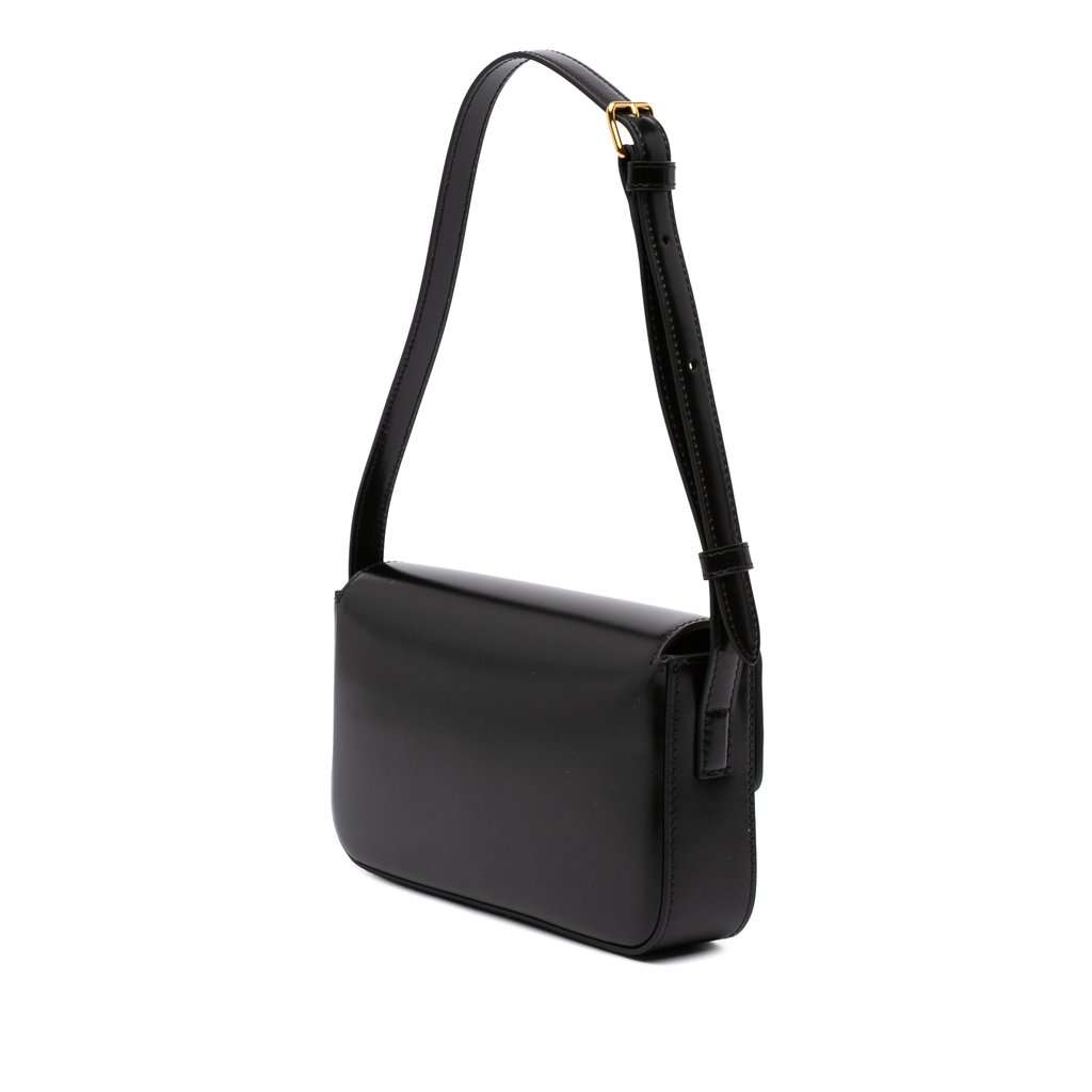 Celine Shiny Calfskin Triomphe Claude Shoulder Bag Black Leather Very good condition - Back View