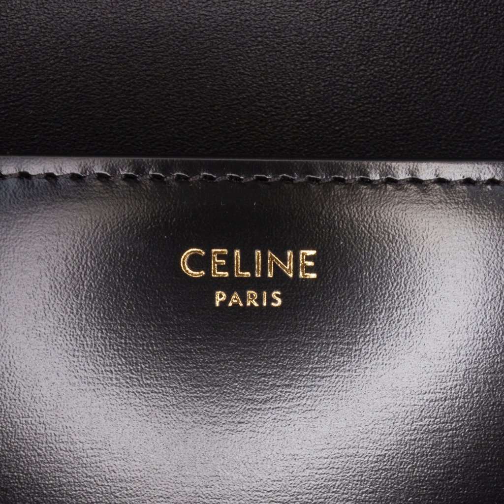 Celine Shiny Calfskin Triomphe Claude Shoulder Bag Black Leather Very good condition - Box View