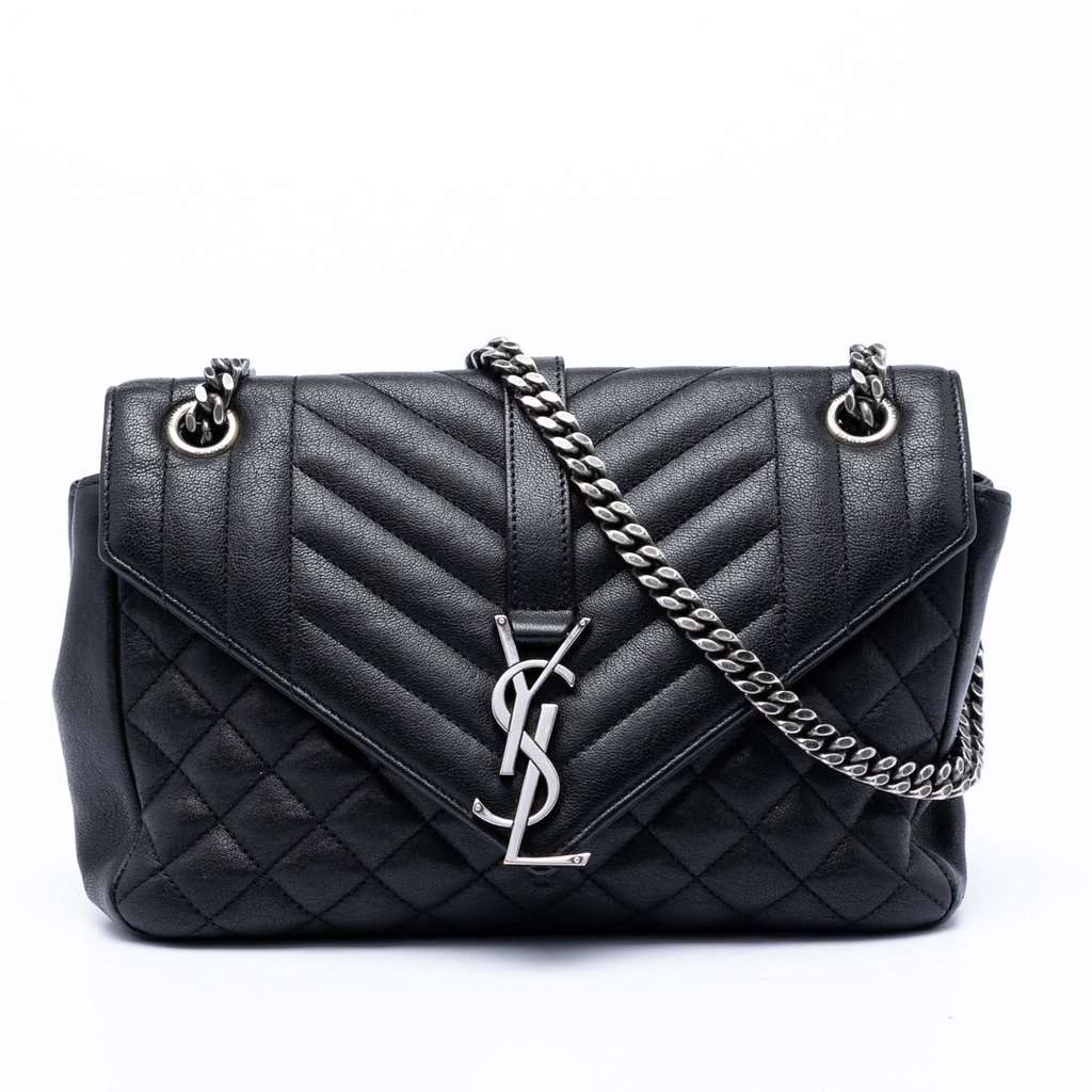Saint Laurent Medium Sheepskin Triquilt Monogram College Bag Black Leather Very good condition - Front View