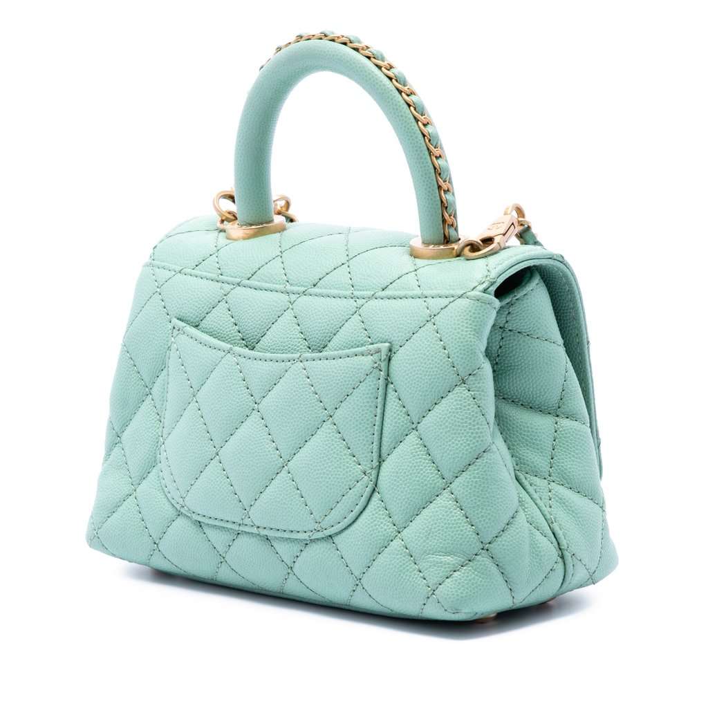 Chanel Extra Mini Quilted Caviar Coco Top Handle Bag Blue Leather Very good condition - Back View