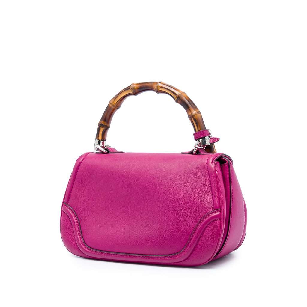 Gucci Medium Calfskin Bamboo Top Handle Bag Pink Leather Very good - Back View