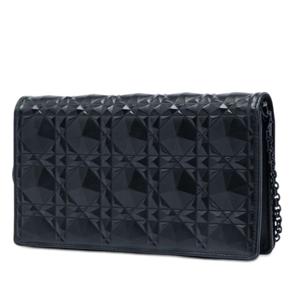 Dior Calfskin Cannage Diamond Lady Dior Wallet On Chain Black Leather Very good - Back View