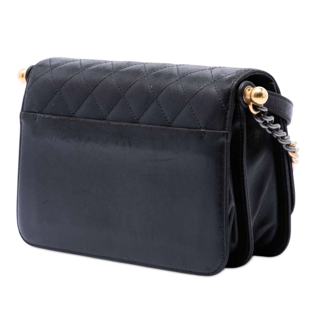 Chanel Paris Cosmopolite Medium Quilted Lambskin Ritz Flap Black Leather Very good - Back View