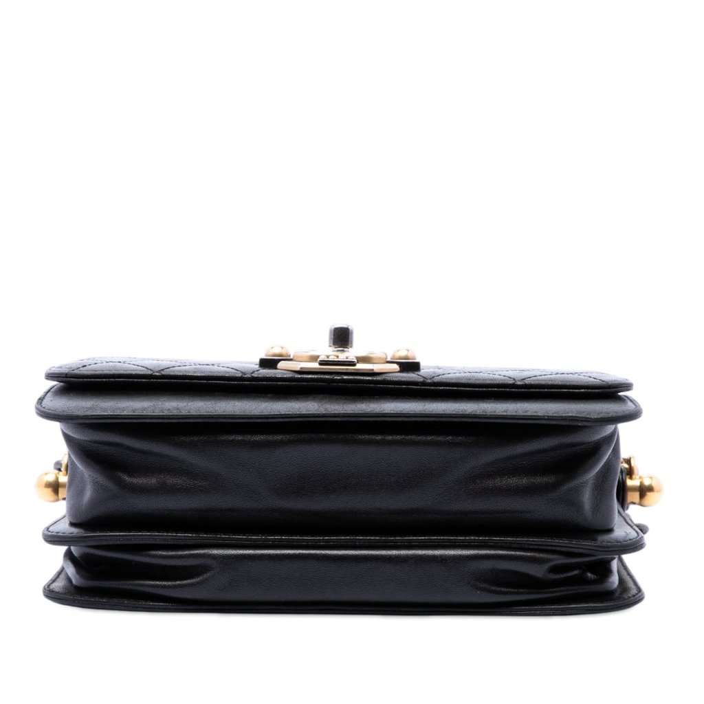 Chanel Paris Cosmopolite Medium Quilted Lambskin Ritz Flap Black Leather Very good - Inside View