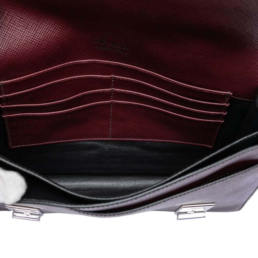 Prada Saffiano Double Lock Convertible Clutch Red Leather Very good condition - Model View
