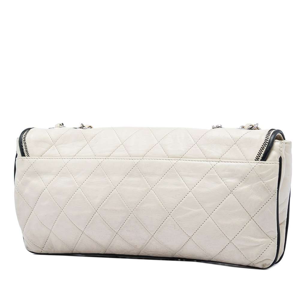 Chanel Quilted Aged Lambskin Reissue 2.55 East West Flap White Leather Very good - Back View