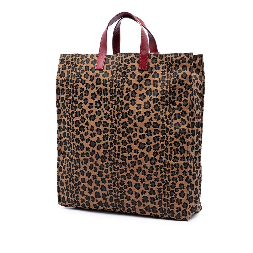 Fendi Leopard Printed Canvas Shopping Tote Brown Very good - Back View