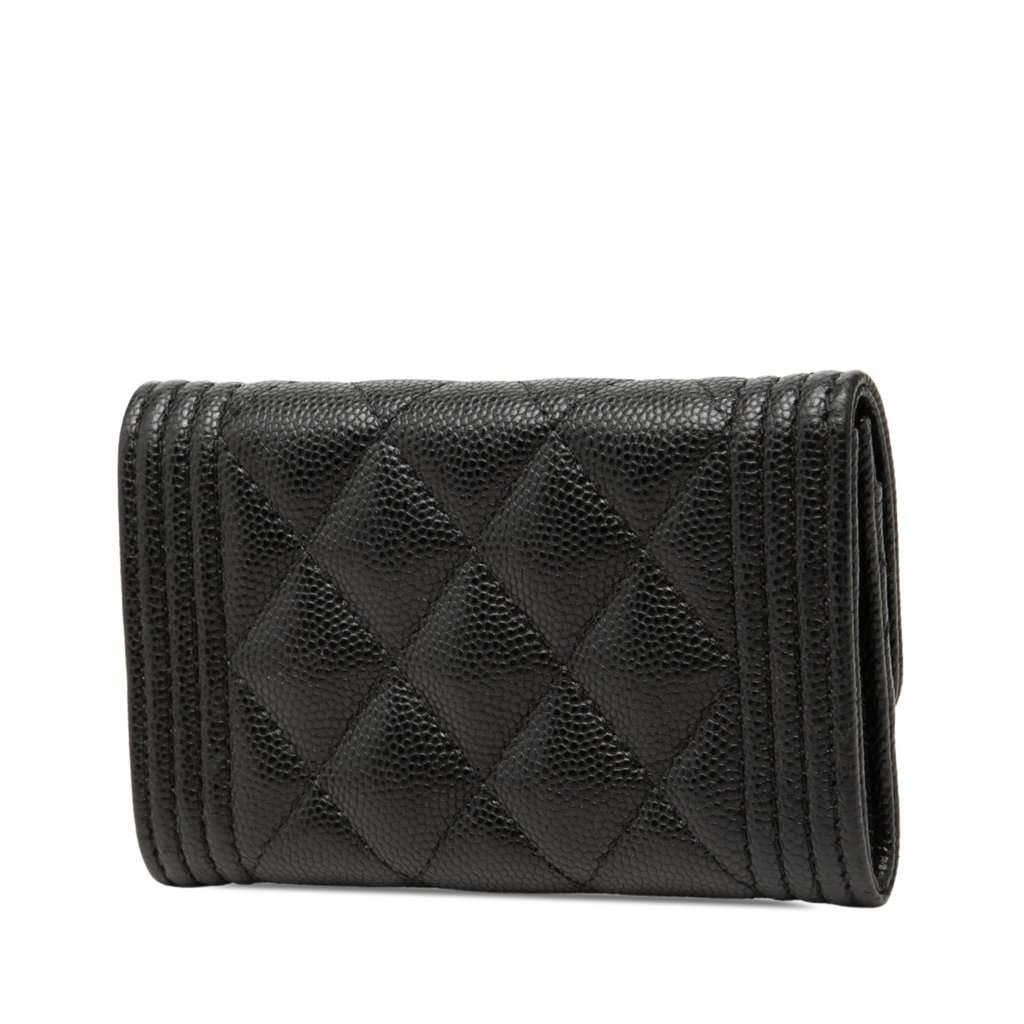 Chanel Quilted Caviar Boy Flap Card Holder Black Leather Very good - Back View