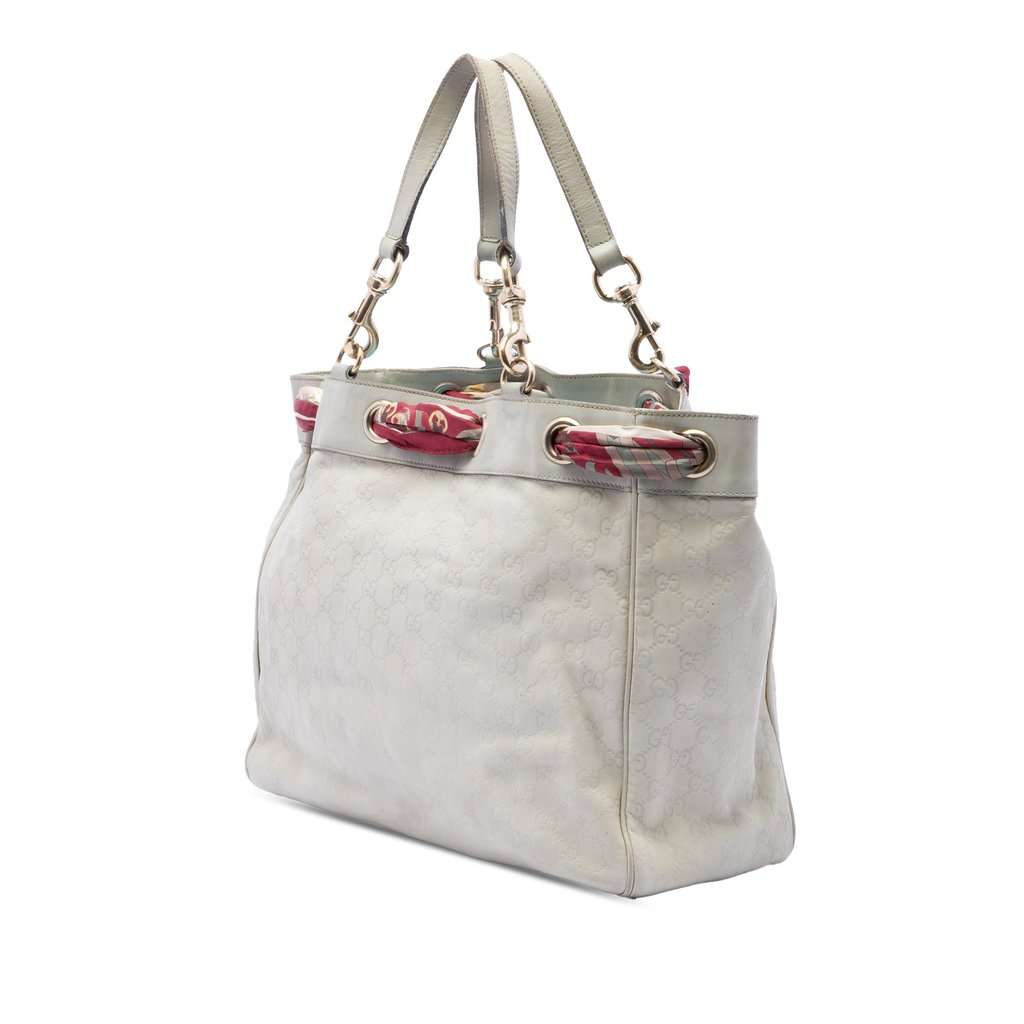 Gucci Large Guccissima Positano Scarf Tote White Leather Very good condition - Back View
