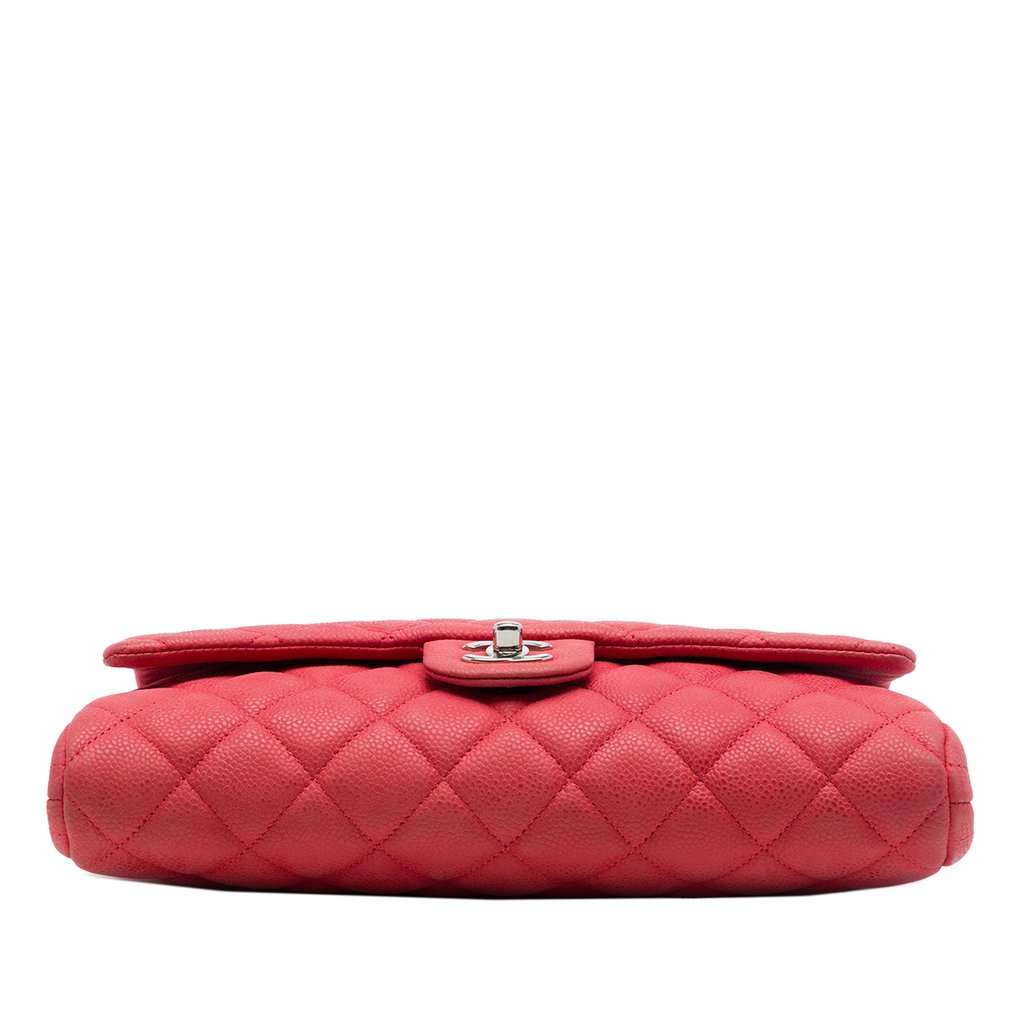 Chanel CC Quilted Caviar Flap Clutch with Chain Red Leather Very good - Inside View