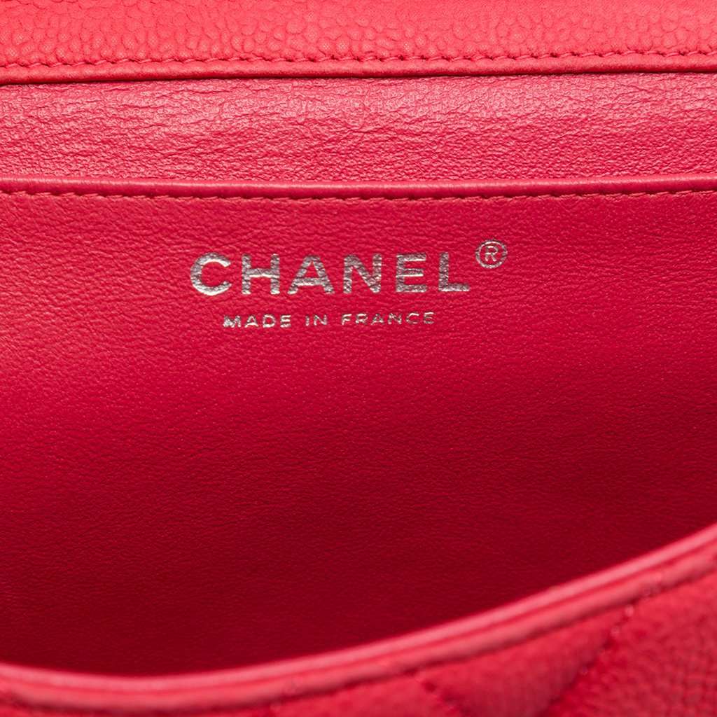 Chanel CC Quilted Caviar Flap Clutch with Chain Red Leather Very good - Box View