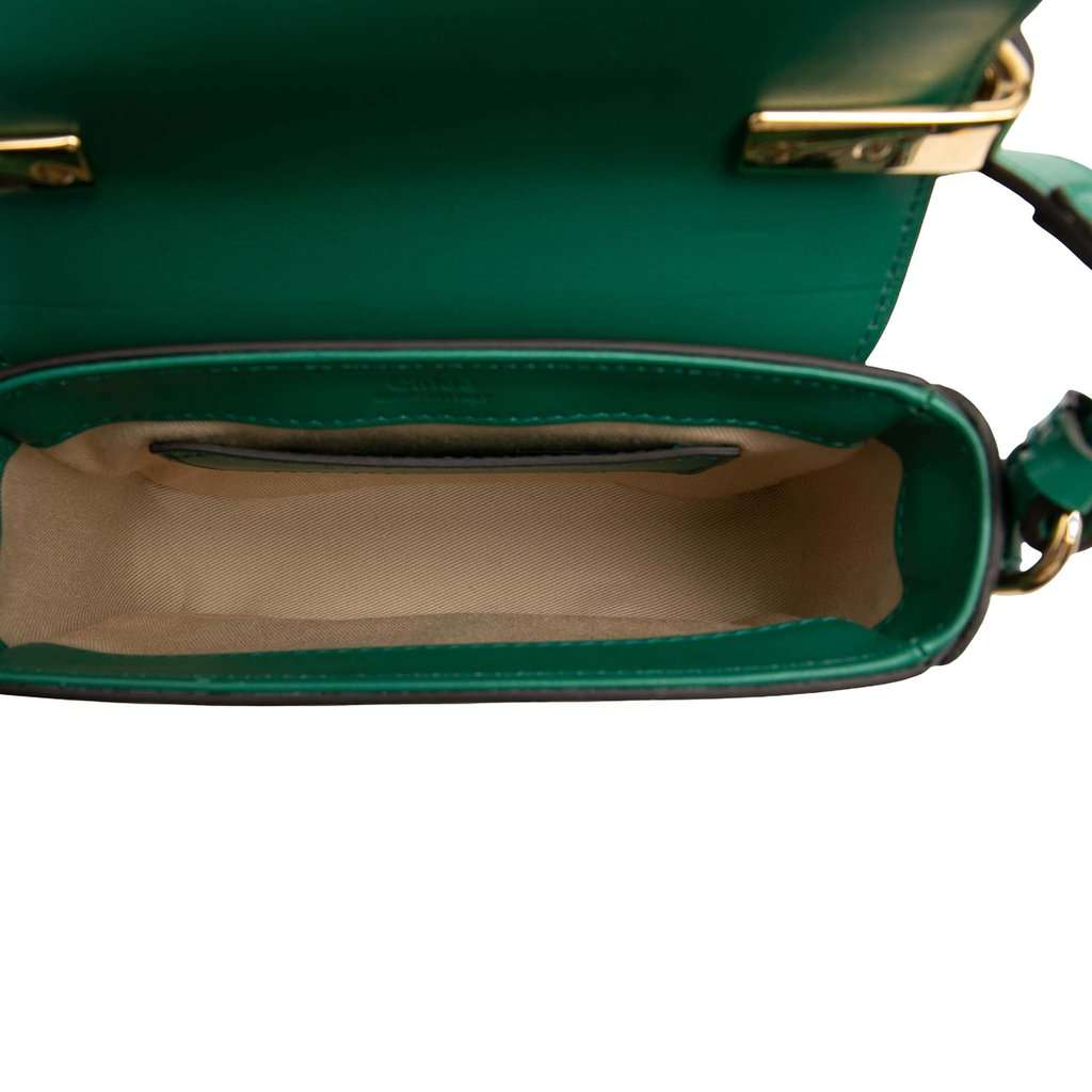 Chloé Mini Croc Embossed Calfskin C Satchel Green Leather Very good condition - Model View