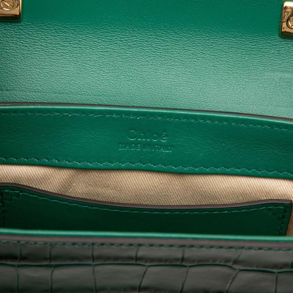 Chloé Mini Croc Embossed Calfskin C Satchel Green Leather Very good condition - Box View