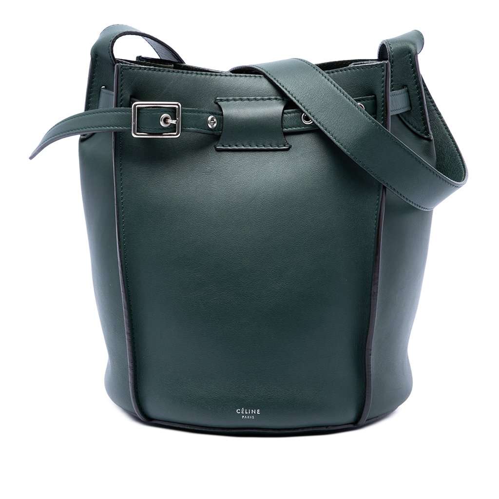 Celine Leather Big Bag Bucket Crossbody Green Leather Very good - Front View