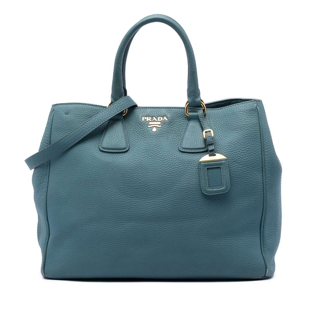 Prada Vitello Daino Open Convertible Tote Blue Leather Very good condition - Front View