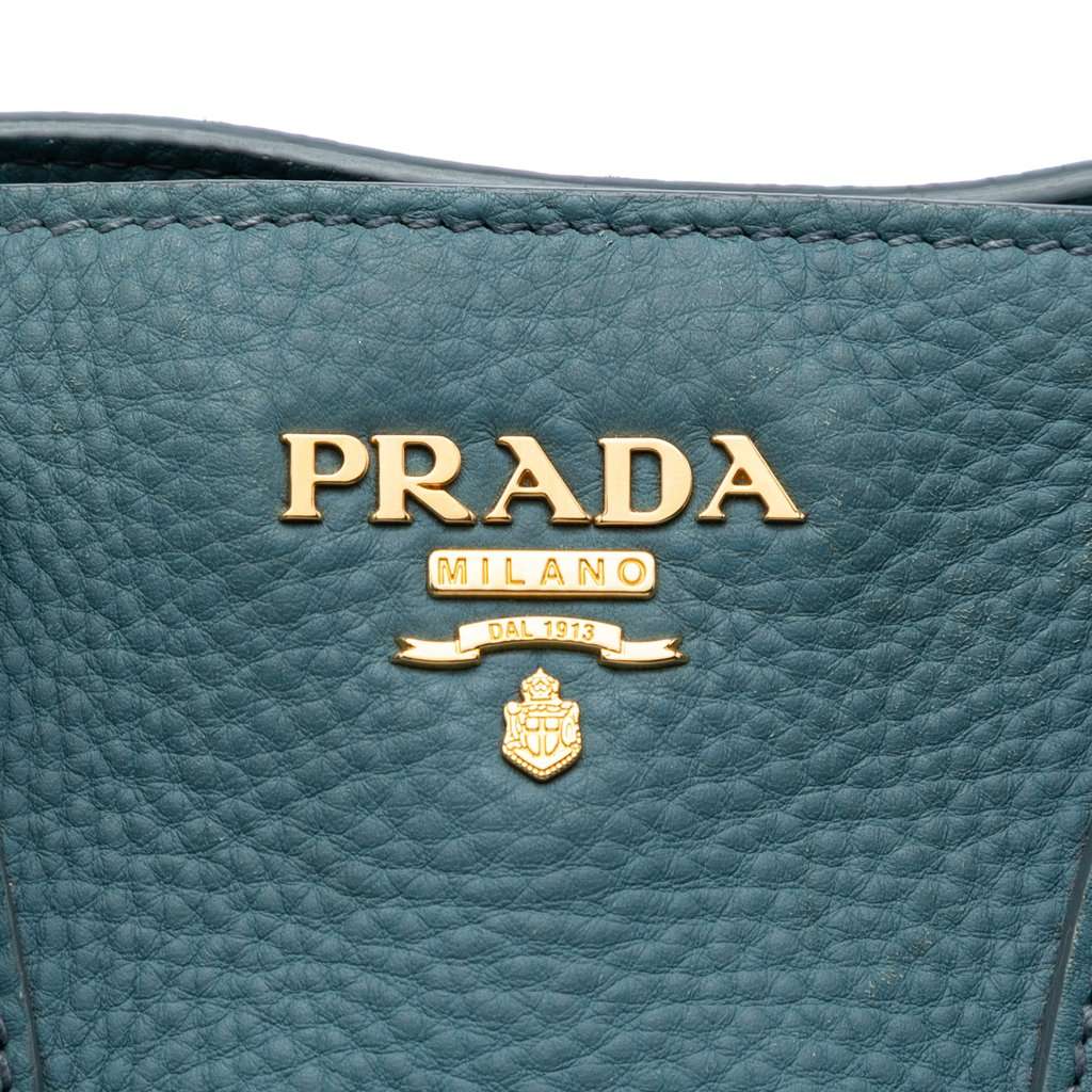 Prada Vitello Daino Open Convertible Tote Blue Leather Very good condition - Box View
