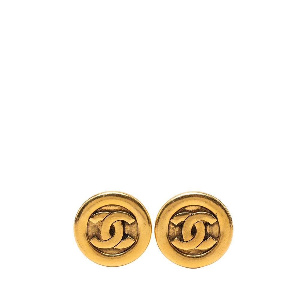 Chanel CC Gold Plated Round Clip On Earrings Gold Metal Very good condition - Front View
