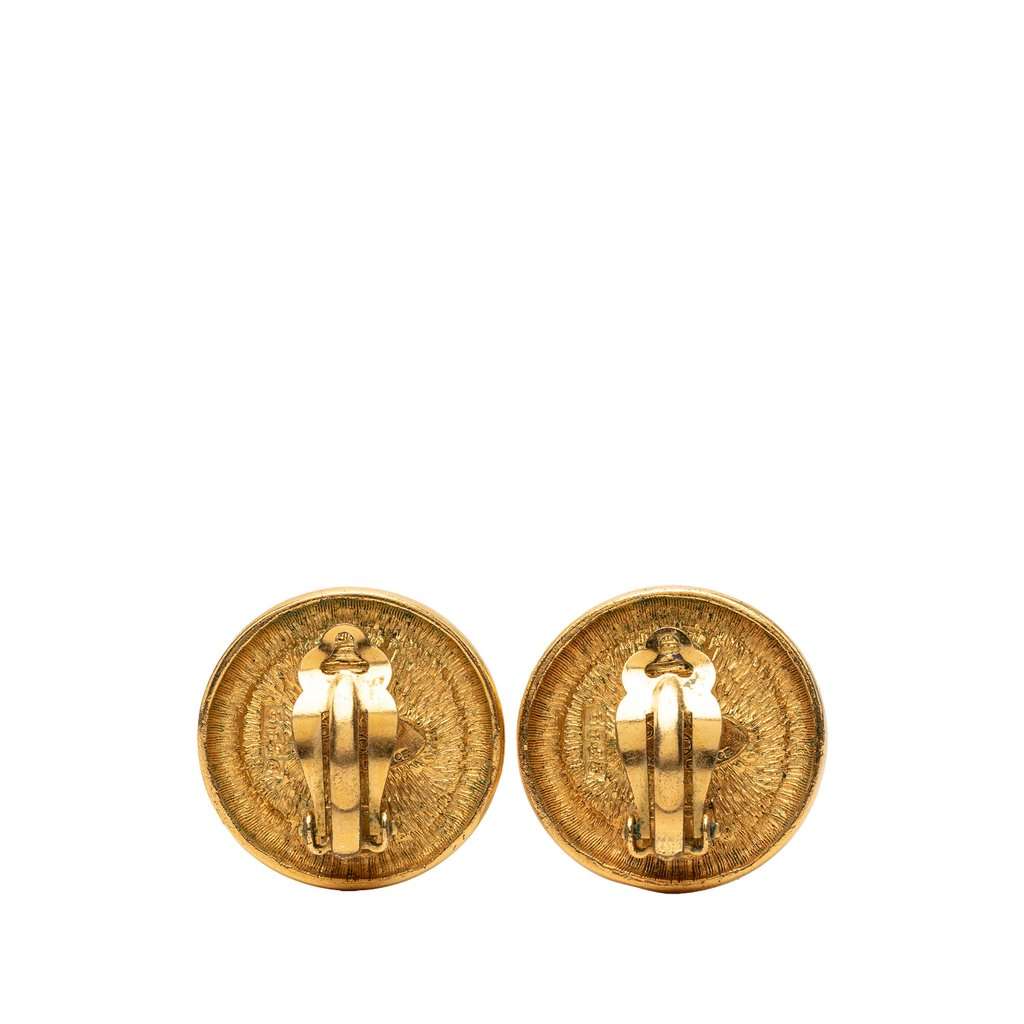 Chanel CC Gold Plated Round Clip On Earrings Gold Metal Very good condition - Back View