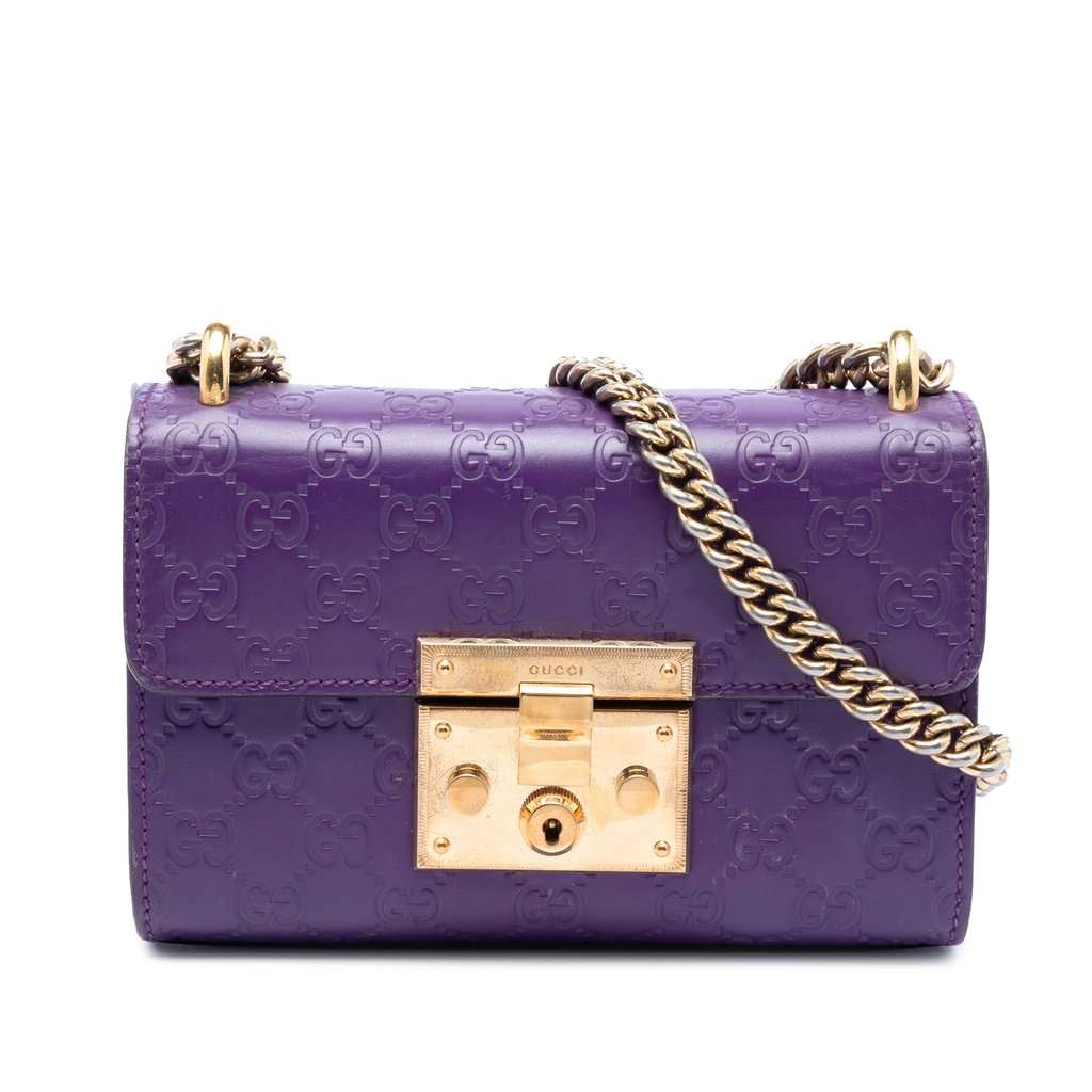 Gucci Small Guccissima Padlock Crossbody Purple Leather Very good condition - Front View