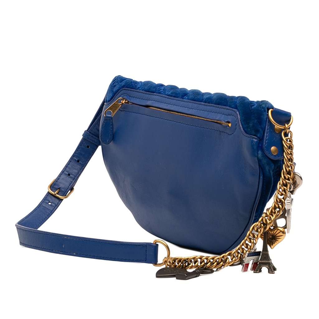 Balenciaga Diagonal Quilted Velvet Allover Logo Souvenir Belt Bag XS Blue Good condition - Back View