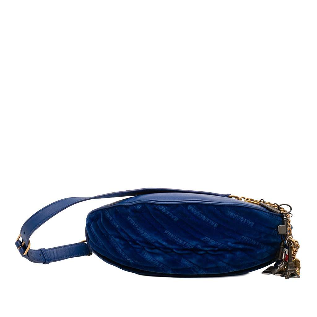 Balenciaga Diagonal Quilted Velvet Allover Logo Souvenir Belt Bag XS Blue Good condition - Inside View