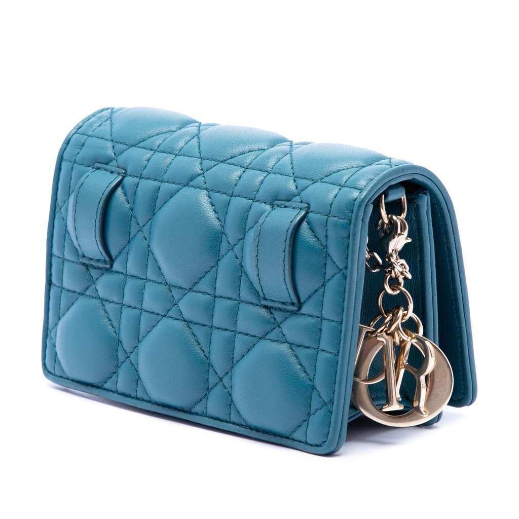 Dior Lambskin Cannage Waist Pouch on Chain Blue Leather Very good condition - Back View