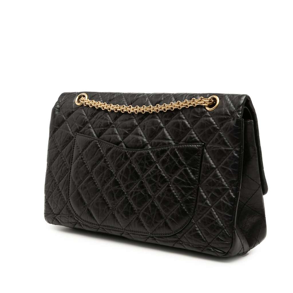 Chanel Quilted Aged Calfskin Reissue 2.55 Double Flap 227 Black Leather Good - Back View