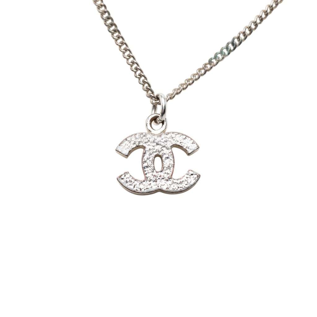 Chanel CC Brass and Strass Pendant Necklace Silver Metal Very good condition - Inside View