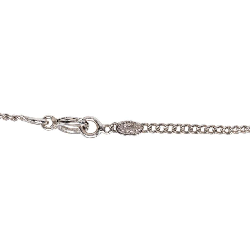 Chanel CC Brass and Strass Pendant Necklace Silver Metal Very good condition - Model View