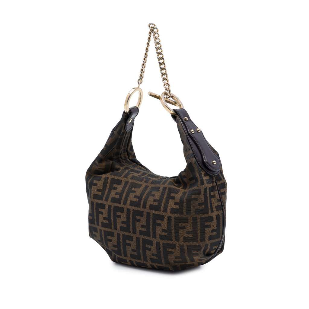 Fendi Zucca Canvas Chef Chain Hobo Brown Very good condition - Back View