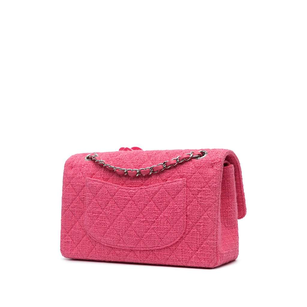 Chanel Medium Classic Tweed Beaded Flower Double Flap Pink Very good - Back View