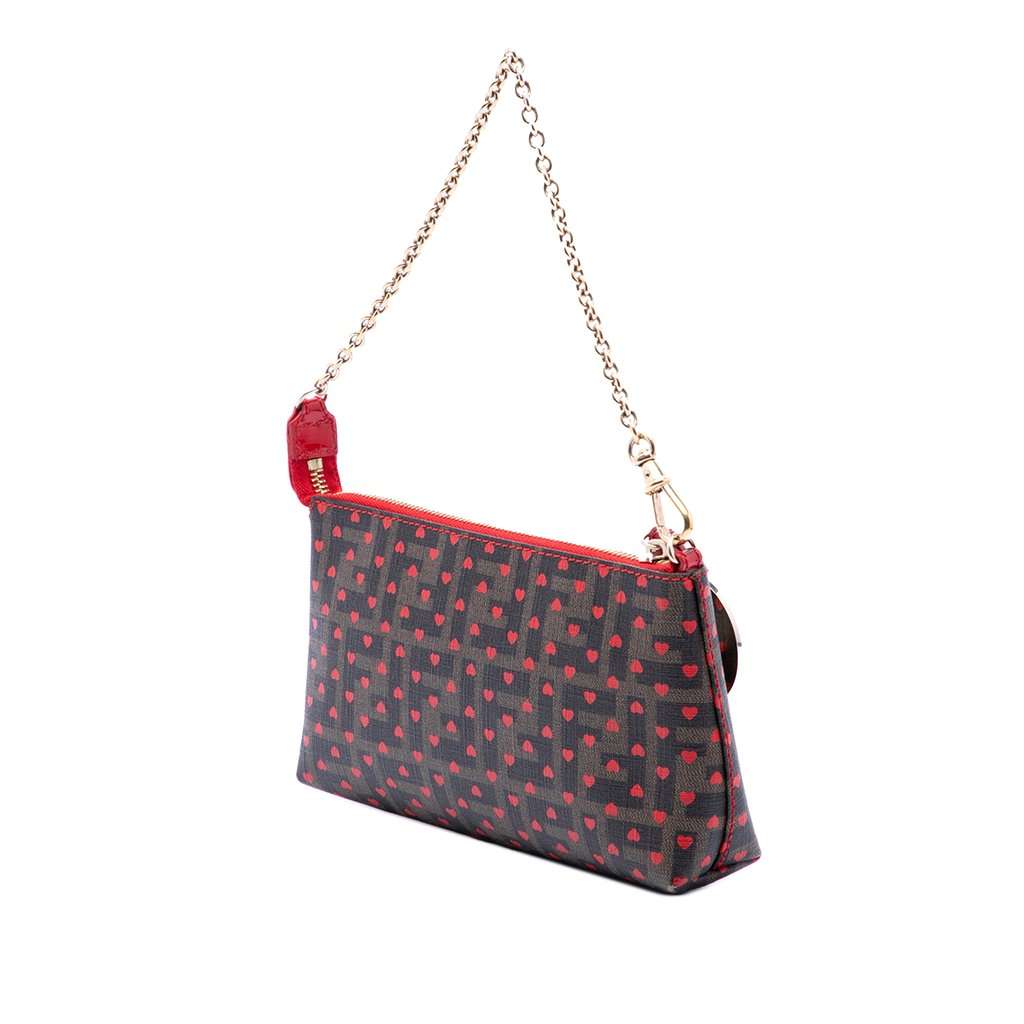 Fendi Zucca Spalmati Hearts Chain Pochette Brown Very good condition - Back View