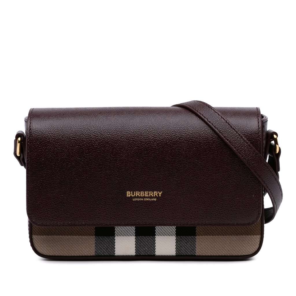 Burberry Leather and House Check Canvas Hampshire Crossbody Red Leather Very good - Front View