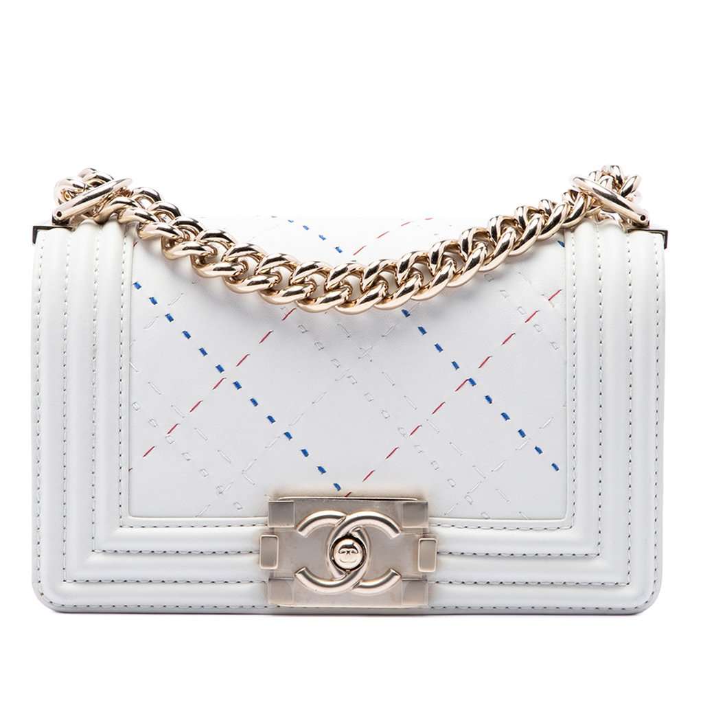 Chanel Small Quilted Lambskin Cruise Line Boy Flap White Leather Very good condition - Front View