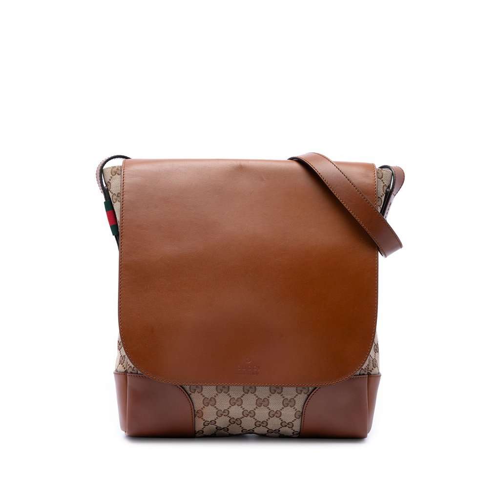 Gucci GG Canvas and Calfskin Crossbody Beige Good - Front View