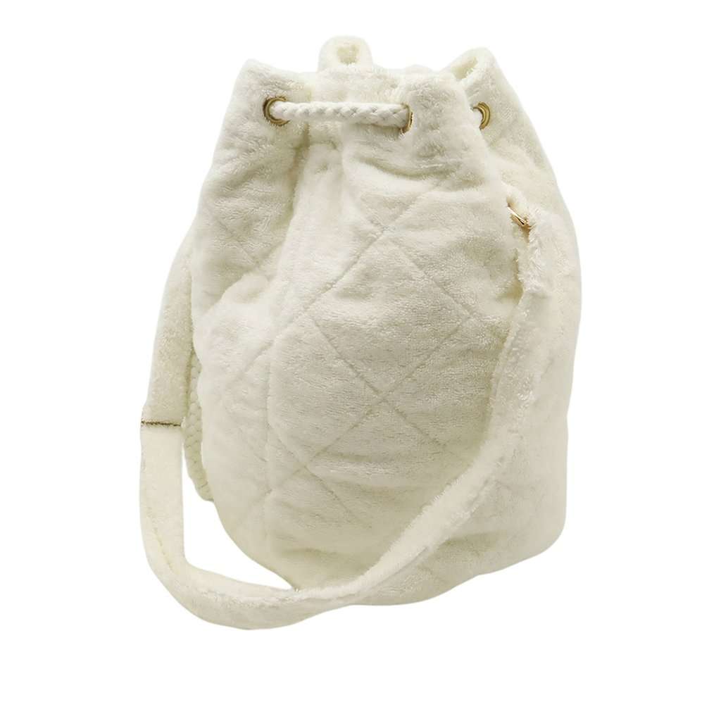 Hermès Leopard Embroidered Cotton Drawstring Bucket Bag White Very good condition - Back View