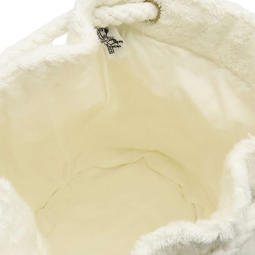 Hermès Leopard Embroidered Cotton Drawstring Bucket Bag White Very good condition - Inside View