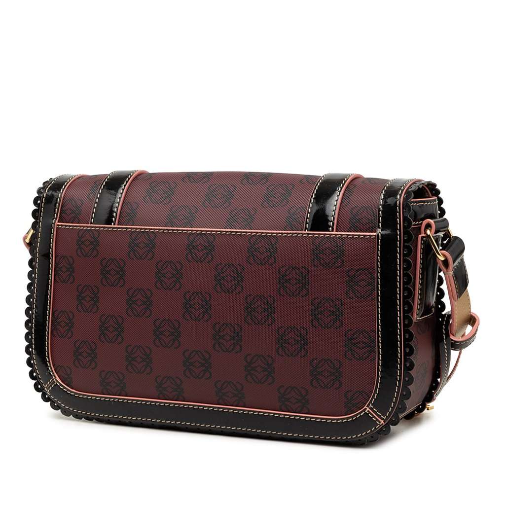 LOEWE Sequin Trimmed Anagram PVC Coated Canvas Double Buckle Flap Shoulder Bag Red Very good condition - Back View