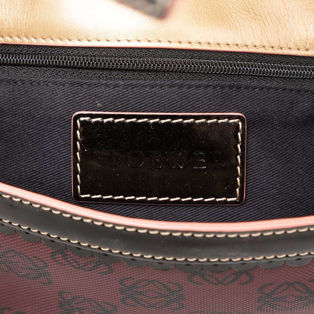 LOEWE Sequin Trimmed Anagram PVC Coated Canvas Double Buckle Flap Shoulder Bag Red Very good condition - Box View