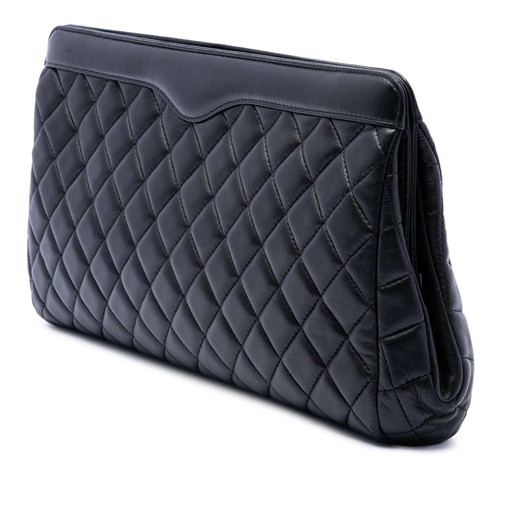 Chanel CC Quilted Lambskin Frame Clutch Black Leather Very good - Back View