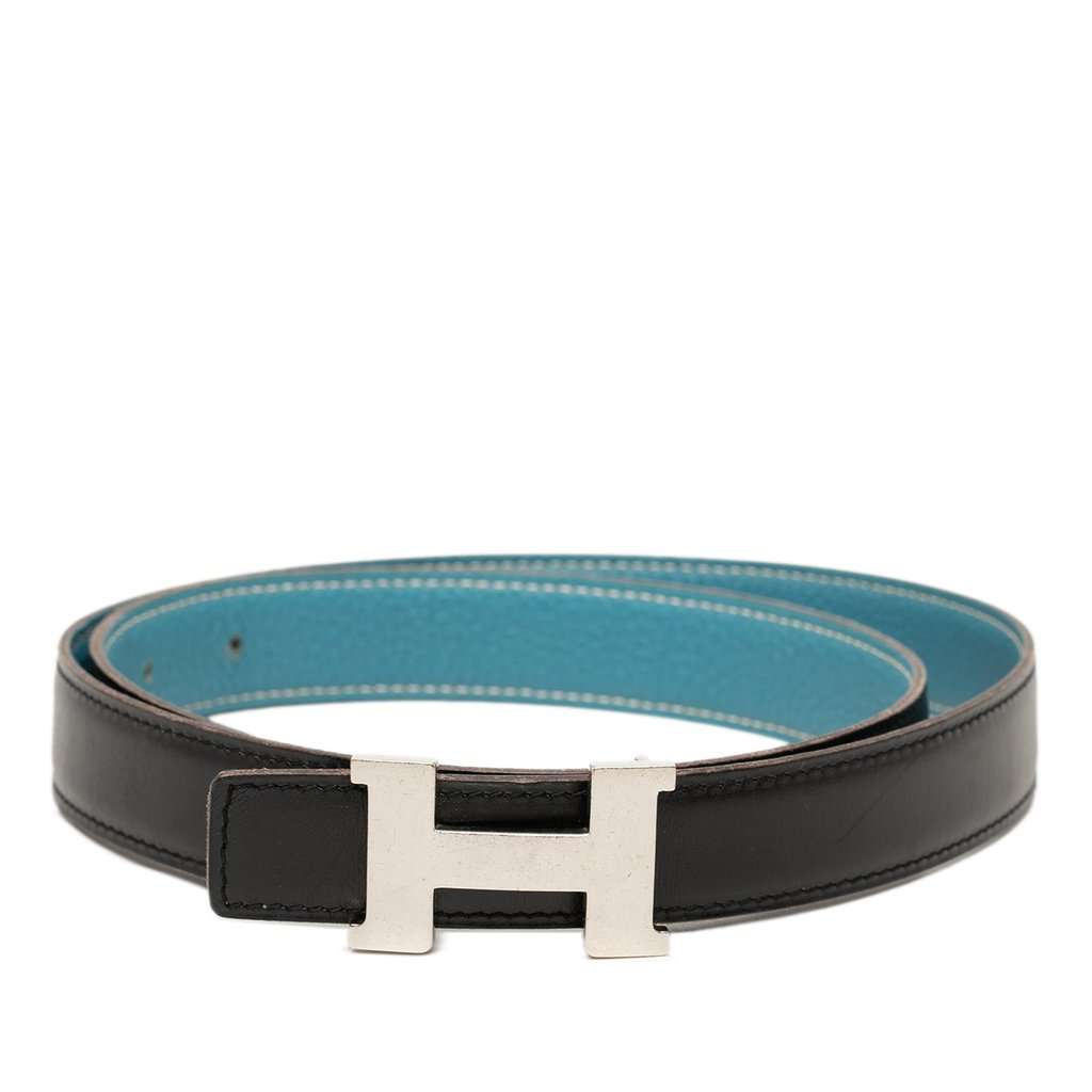 Hermès Box Calf and Togo Constance H Reversible Belt Black Leather Very good condition - Front View