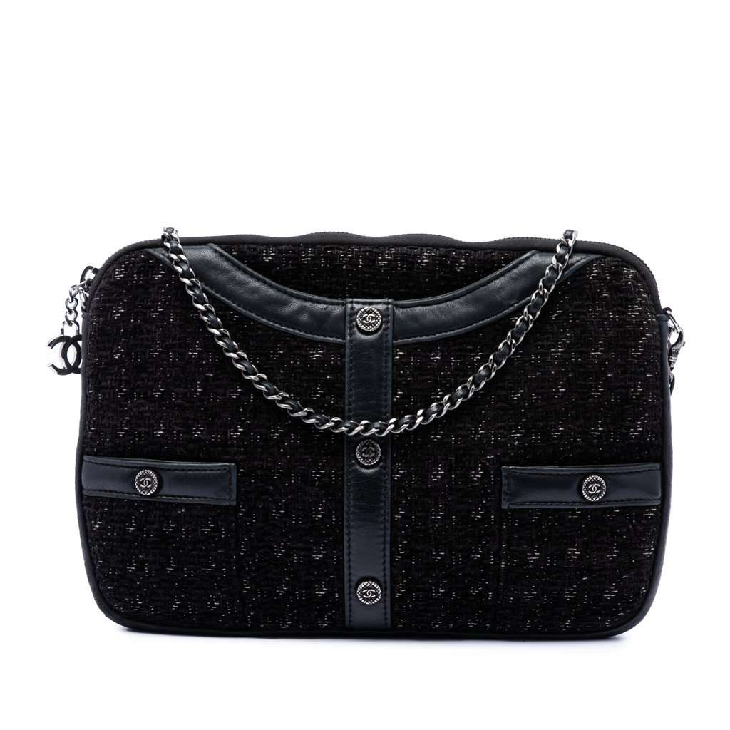 Chanel Limited Edition Tweed Girl Jacket Clutch on Chain Black Very good - Front View