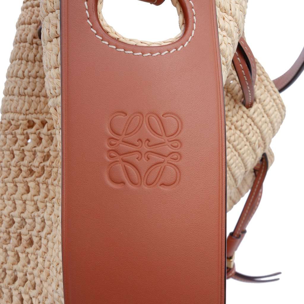 LOEWE Small Raffia and Calfskin Balloon Bucket Bag Beige Very good - Box View