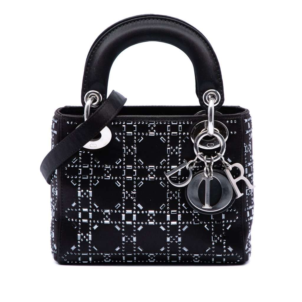 Dior Mini Satin Cannage Strass Crystal Embellished Lady Dior Black Very good condition - Front View