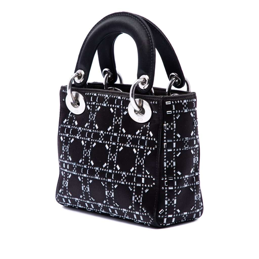Dior Mini Satin Cannage Strass Crystal Embellished Lady Dior Black Very good condition - Back View