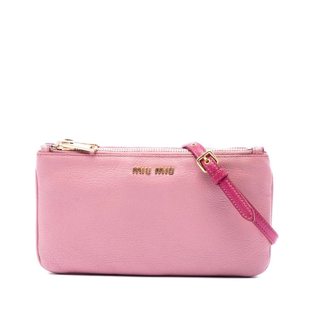 Miu Miu Bicolor Goatskin Madras Double Zip Crossbody Pink Leather Very good - Front View