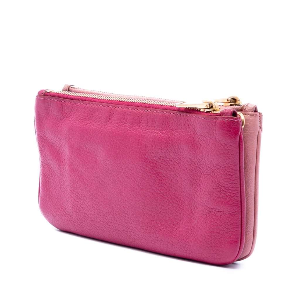 Miu Miu Bicolor Goatskin Madras Double Zip Crossbody Pink Leather Very good - Back View